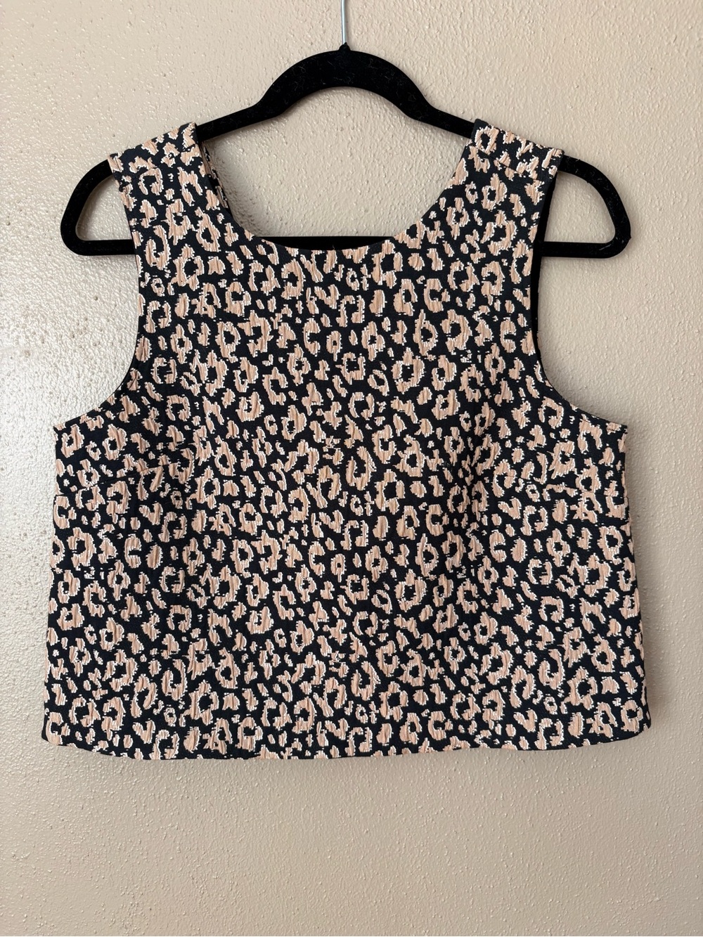 Anthropologie Black and Beige Leopard-Print Sleeveless Tank